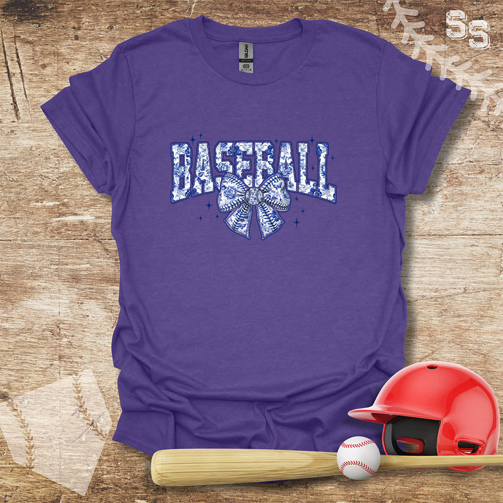 Blue Toile Chinoiserie Bow Baseball