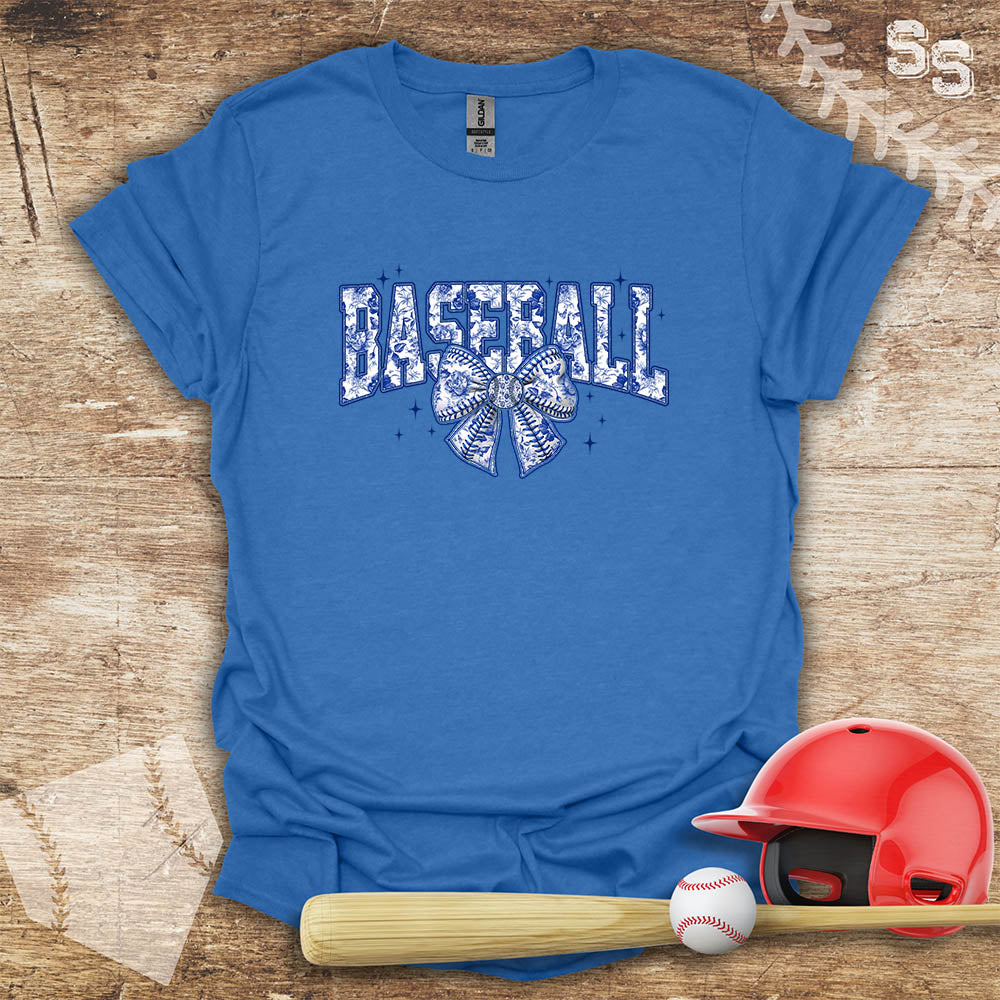 Blue Toile Chinoiserie Bow Baseball