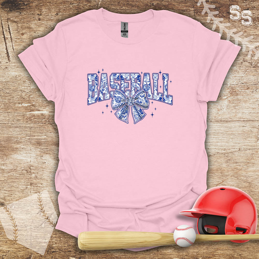 Blue Toile Chinoiserie Bow Baseball