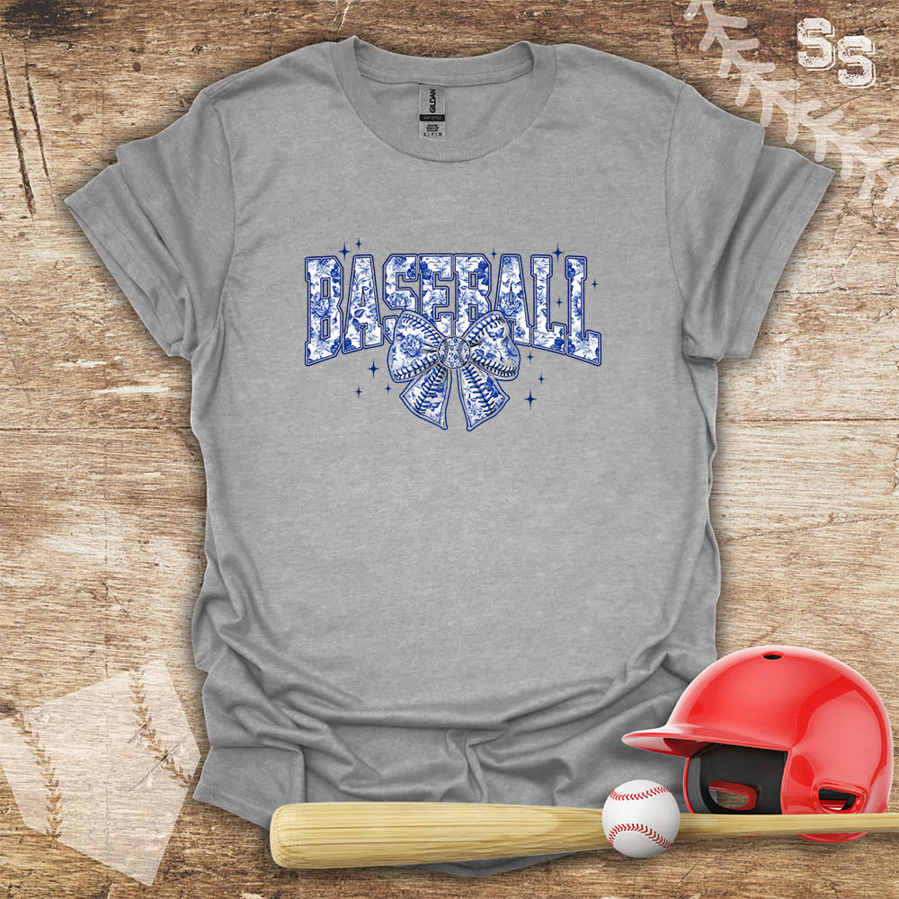 Blue Toile Chinoiserie Bow Baseball