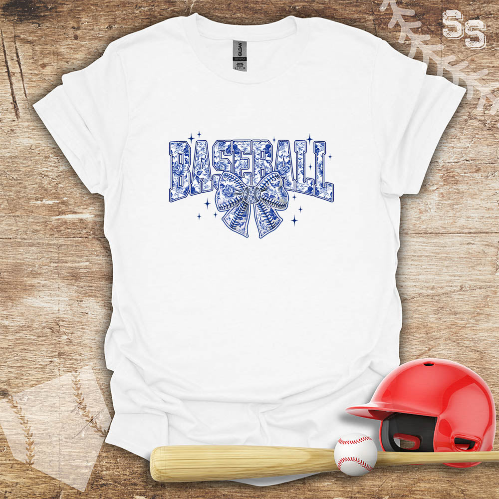 Blue Toile Chinoiserie Bow Baseball