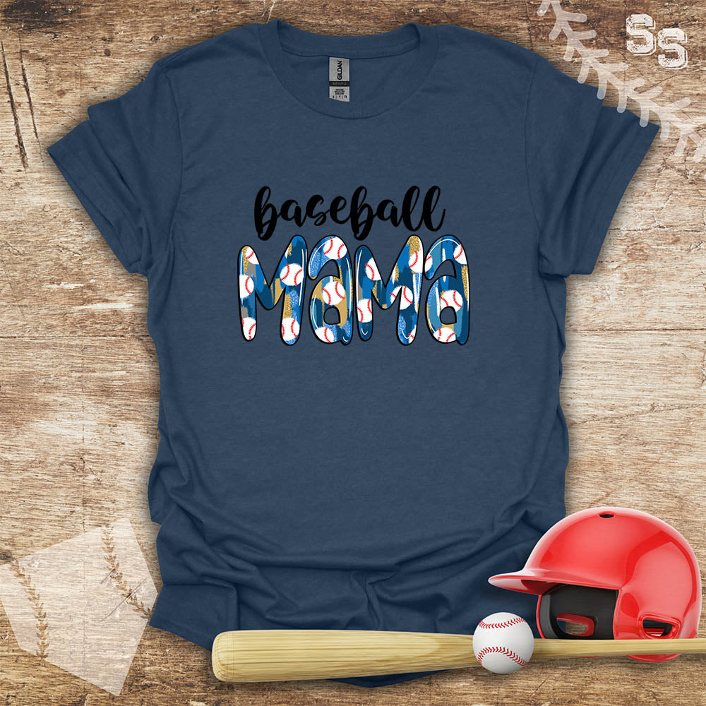 Baseball Mama Blue Pattern Letters