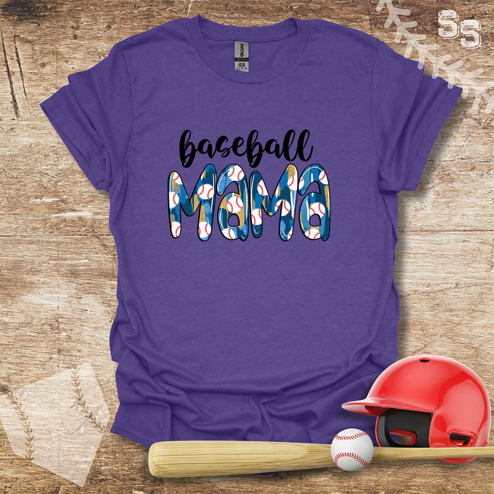 Baseball Mama Blue Pattern Letters