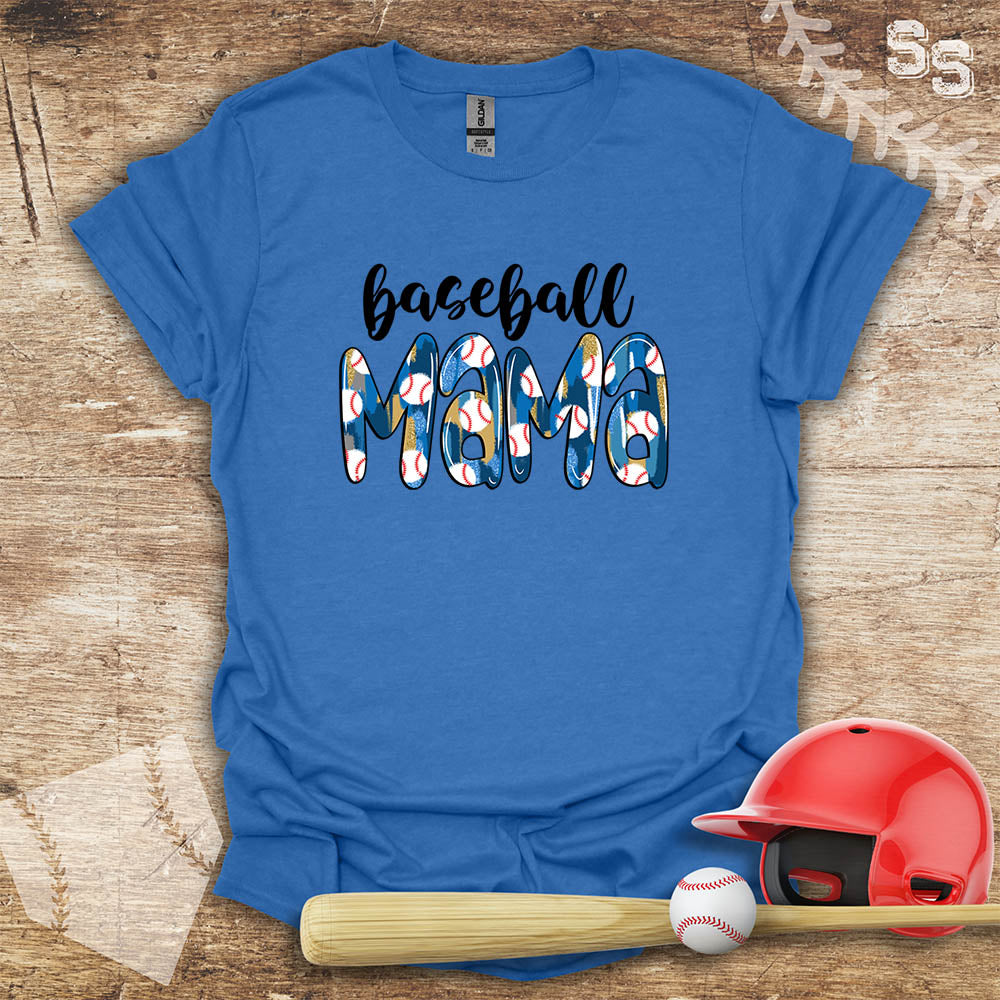 Baseball Mama Blue Pattern Letters