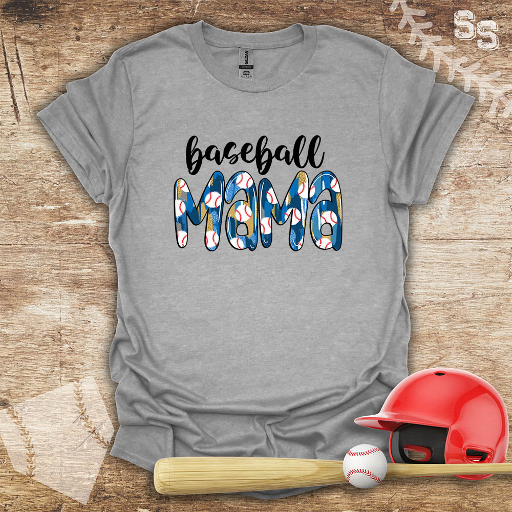 Baseball Mama Blue Pattern Letters