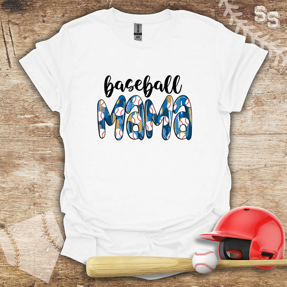 Baseball Mama Blue Pattern Letters