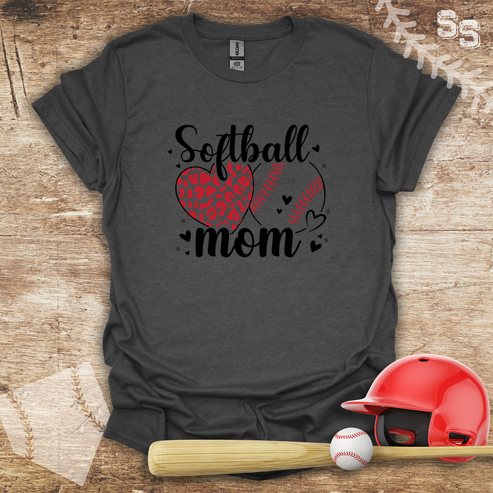 Softball Mom Red Leopard Heart
