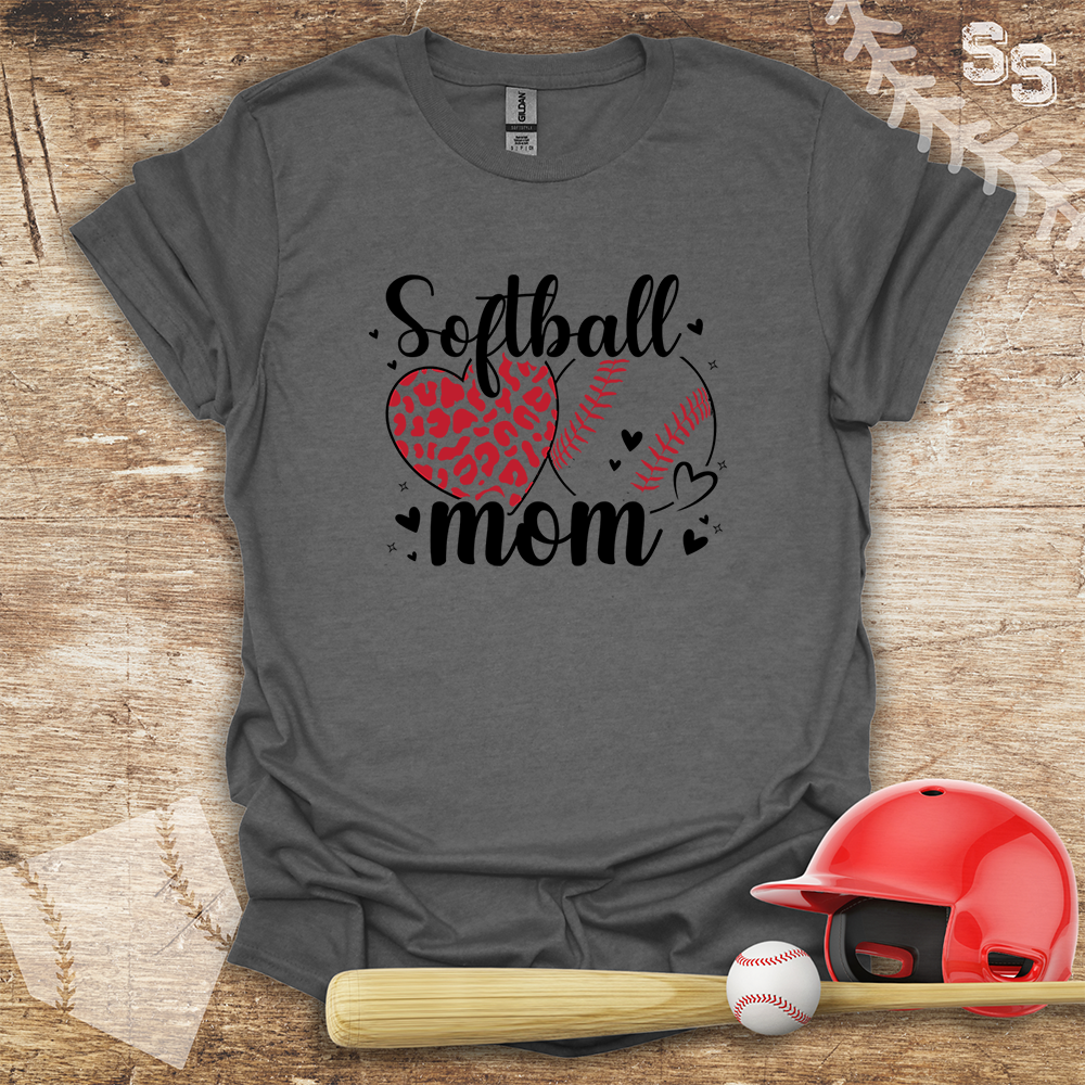 Softball Mom Red Leopard Heart