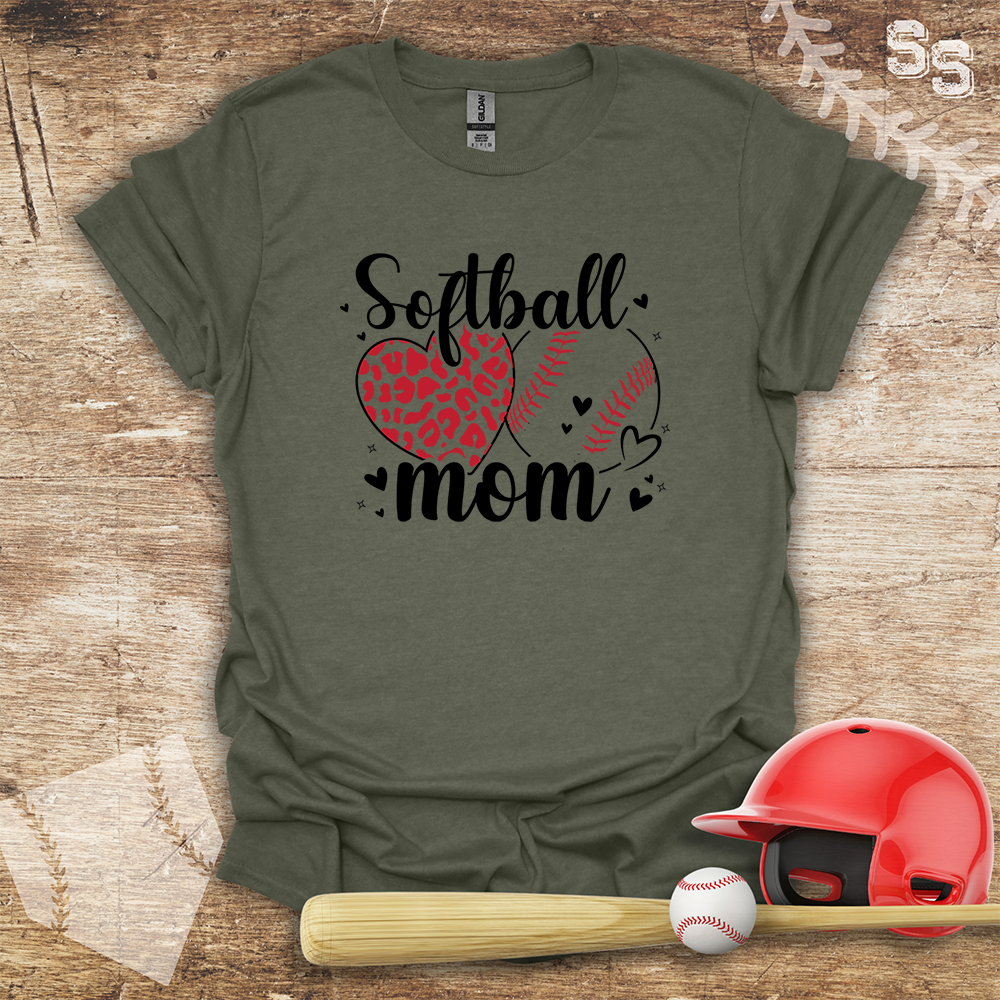 Softball Mom Red Leopard Heart