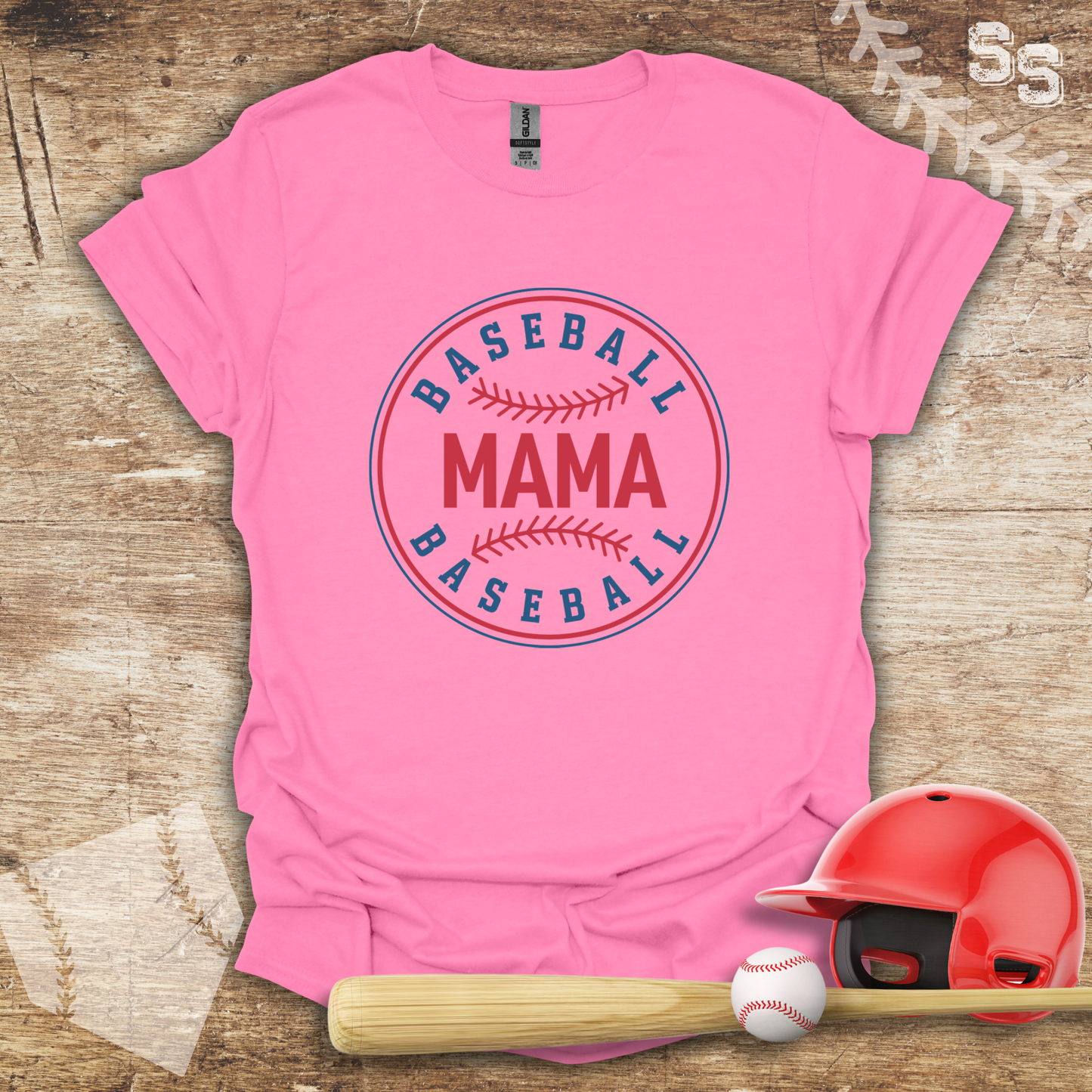 a baseball mom shirt with a helmet and bat