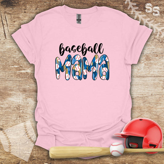 Baseball Mama Blue Pattern Letters