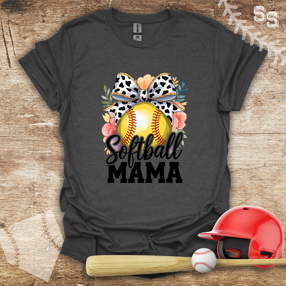 Softball Mama Watercolor Flower Bow