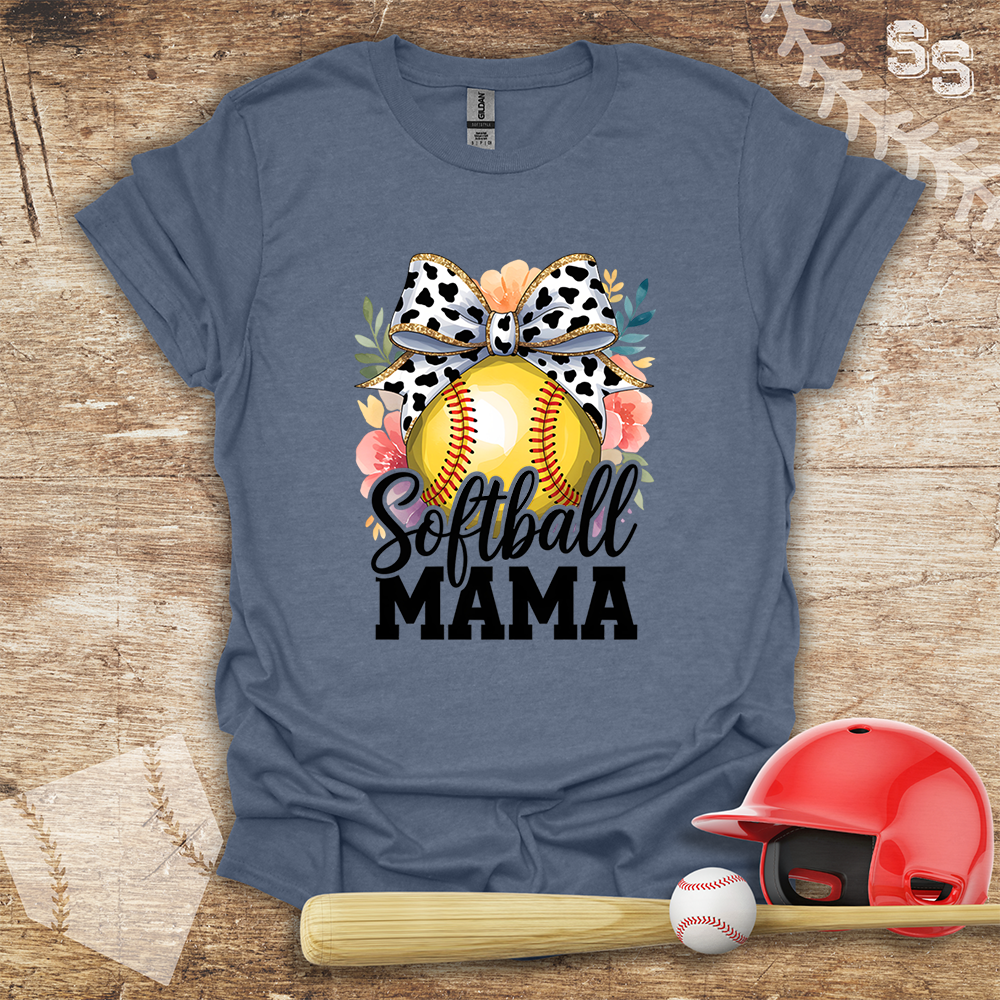 Softball Mama Watercolor Flower Bow