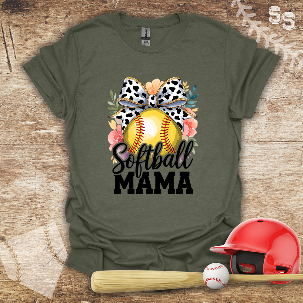 Softball Mama Watercolor Flower Bow