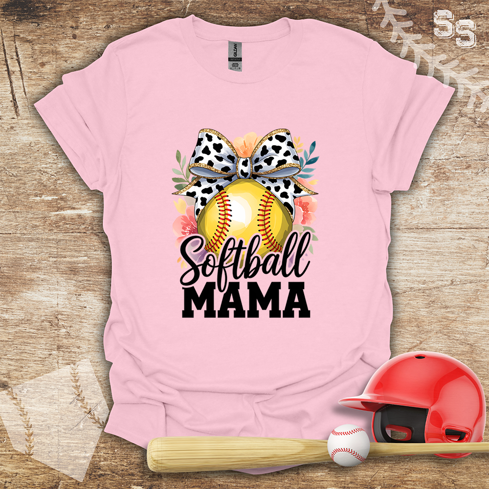 Softball Mama Watercolor Flower Bow