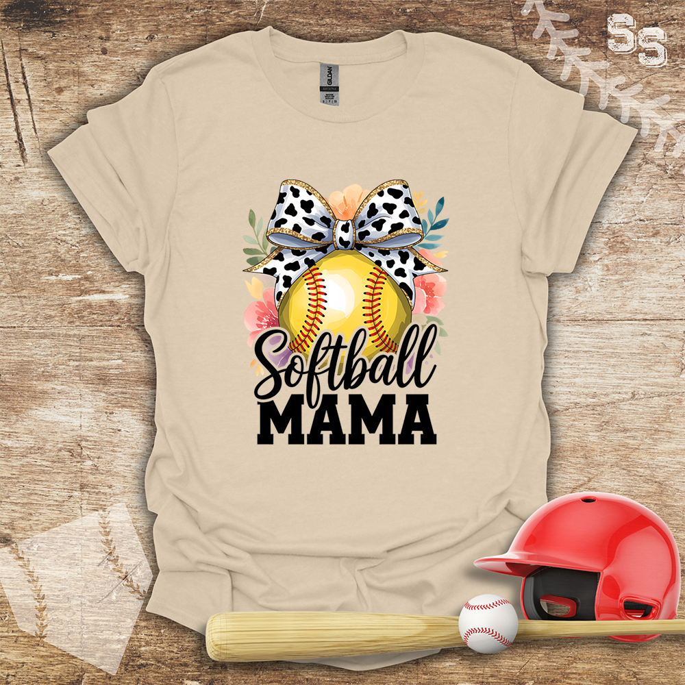 Softball Mama Watercolor Flower Bow