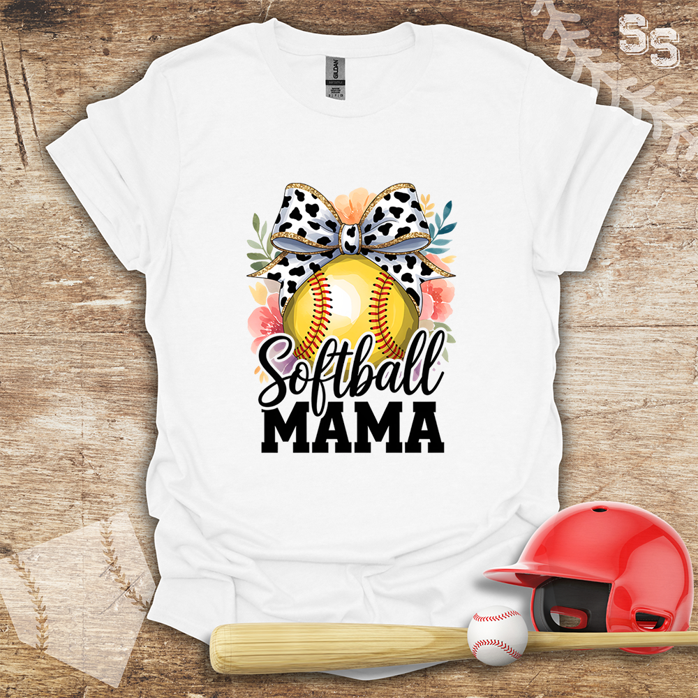 Softball Mama Watercolor Flower Bow