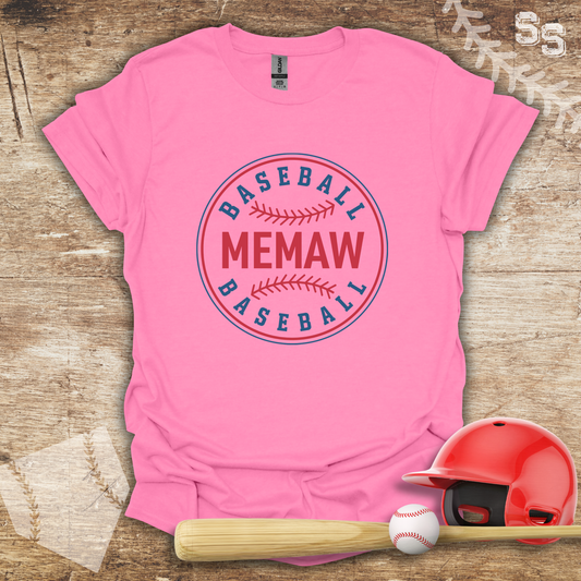 a pink shirt with a baseball bat and helmet